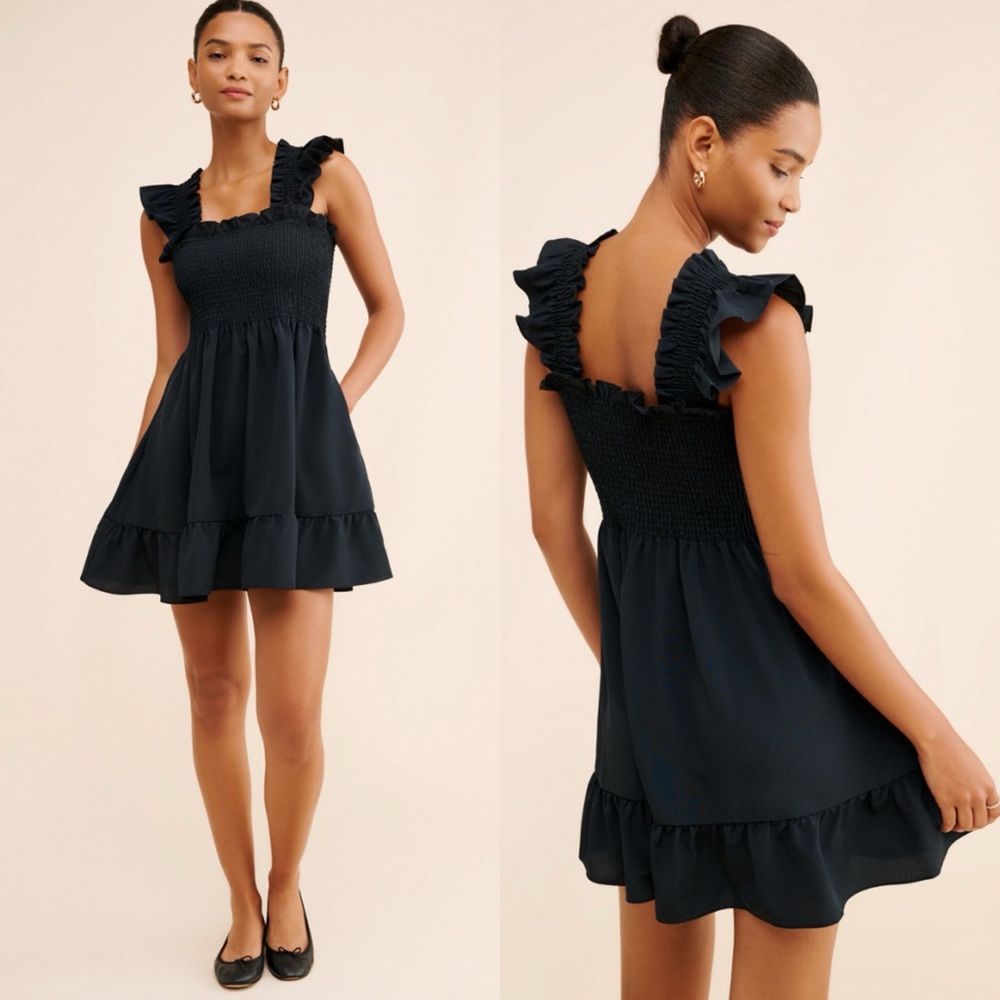 Few Moda New York A-Line Smocked Ruffle Dress in Black